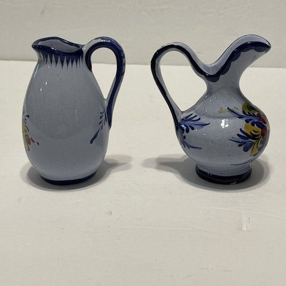 Pitcher Portugal Mini Ceramic Rose Floral Water Pitcher Blue Ceramic Miniature - Picture 4 of 10
